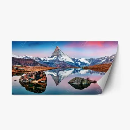 Pegatina reposicionable reflejo del Matterhorn en Stellisee al amanecer – Pixers®