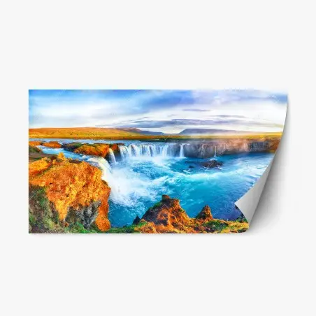 Pegatina reposicionable amanecer en Godafoss: cascada mística de Islandia – Pixers®