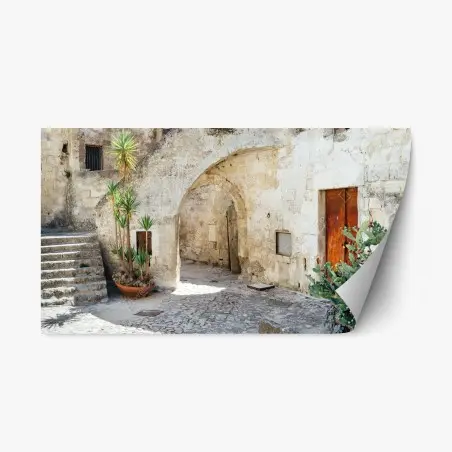 Pegatina reposicionable patio antiguo con arco y cactus – Pixers®
