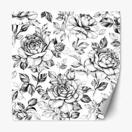 Pegatina reposicionable motivo de rosas vintage en blanco y negro – Pixers®