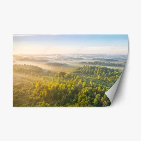 Pegatina reposicionable amanecer brumoso en el humedal de Zvanets – Pixers®