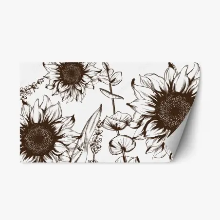 Pegatina reposicionable girasoles ilustrados en tinta estilo vintage – Pixers®