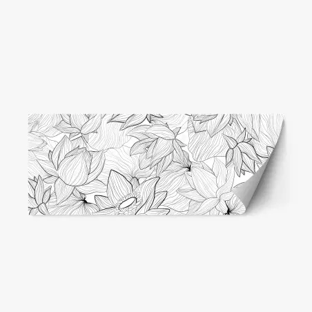 Pegatina reposicionable patrón floral de loto en blanco y negro – Pixers®