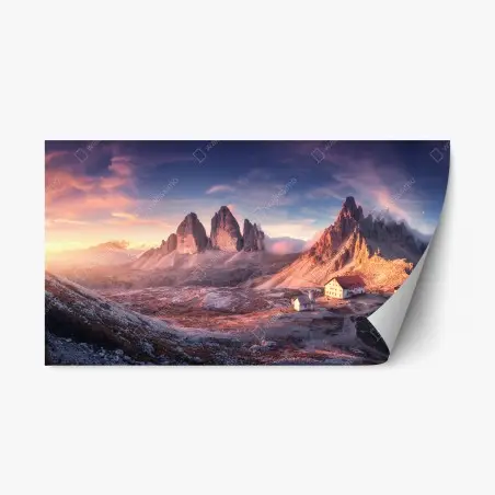 Pegatina reposicionable amanecer en las Dolomitas con picos imponentes – Pixers®