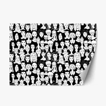 Pegatina reposicionable mosaico de rostros diversos en blanco y negro – Pixers®