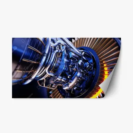 Pegatina reposicionable detalle de turbina aeronáutica en azul metálico – Pixers®