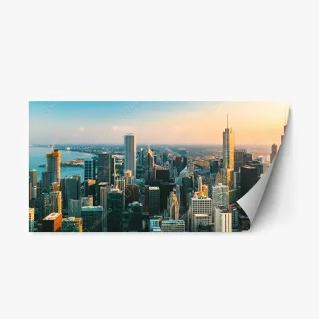 Pegatina reposicionable puesta de sol sobre Chicago: horizonte urbano moderno – Pixers®