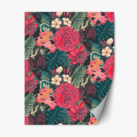 Pegatina reposicionable estampado floral tropical en tonos rojos – Pixers®