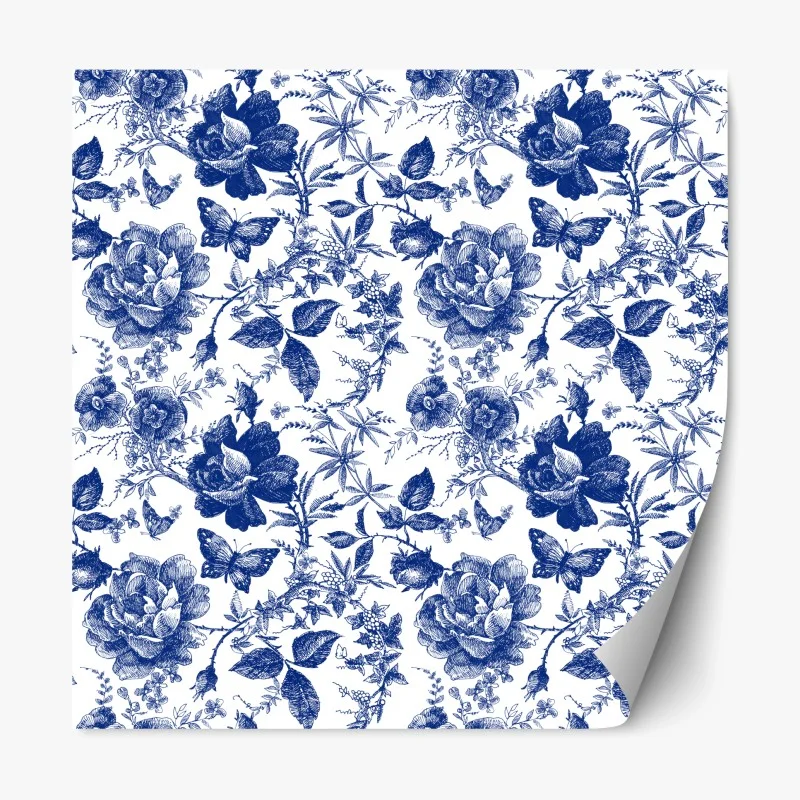 Pegatina reposicionable estampado floral azul estilo vintage