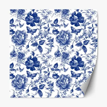 Pegatina reposicionable estampado floral azul estilo vintage – Pixers®