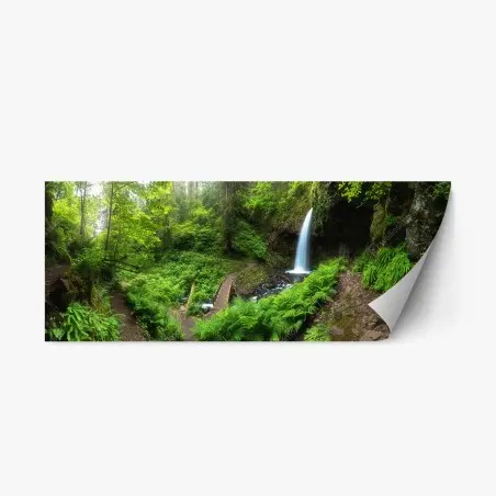 Pegatina reposicionable bosque verde con cascada y sendero – Pixers®