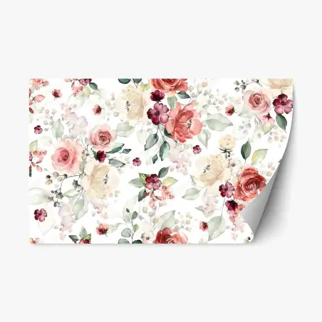 Pegatina reposicionable estampado floral en acuarela con rosas y hojas – Pixers®