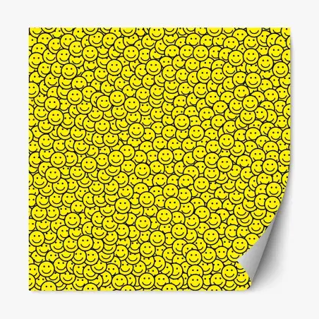 Pegatina reposicionable patrón de caras sonrientes en amarillo – Pixers®