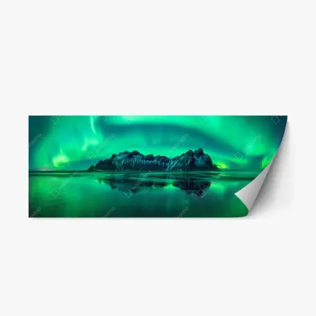 Pegatina reposicionable aurora sobre Vestrahorn en la playa negra de Islandia – Pixers®