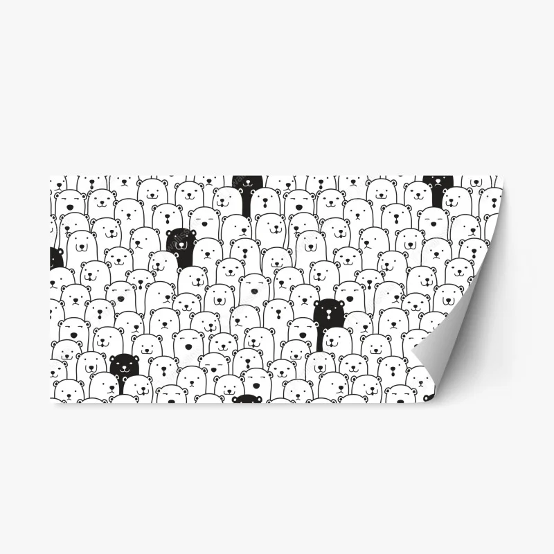 Pegatina reposicionable patrón de osos minimalista en blanco y negro