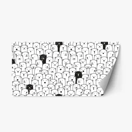 Pegatina reposicionable patrón de osos minimalista en blanco y negro – Pixers®