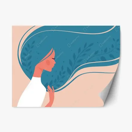 Pegatina reposicionable mujer serena con cabello floral – Pixers®