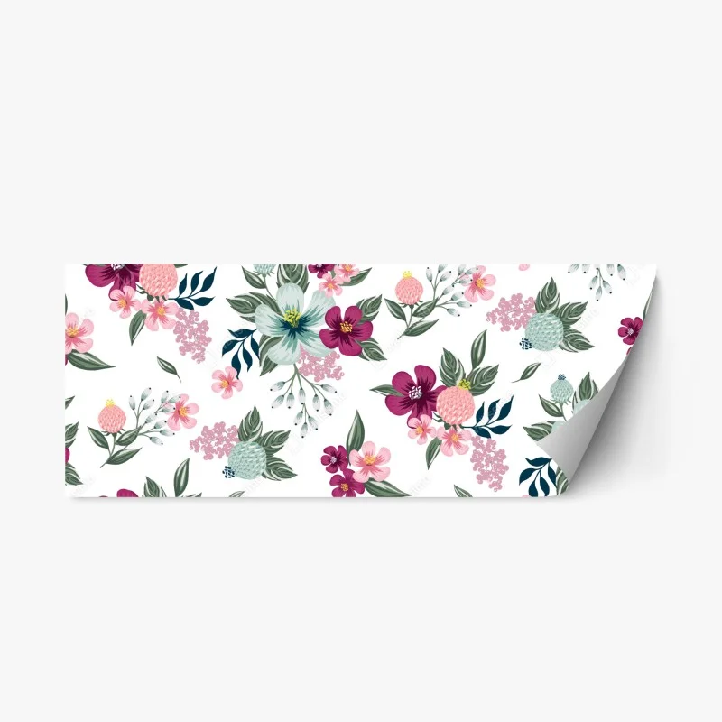 Pegatina reposicionable elegante estampado floral en tonos rosa y verde