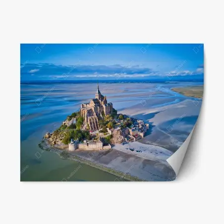 Pegatina reposicionable vista aérea de Mont Saint-Michel en marea baja – Pixers®