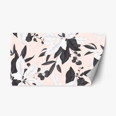 Pegatina reposicionable diseño botánico en blanco y negro sobre fondo rosa pálido – Pixers®