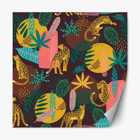 Pegatina reposicionable estampado de leopardos y hojas tropicales – Pixers®