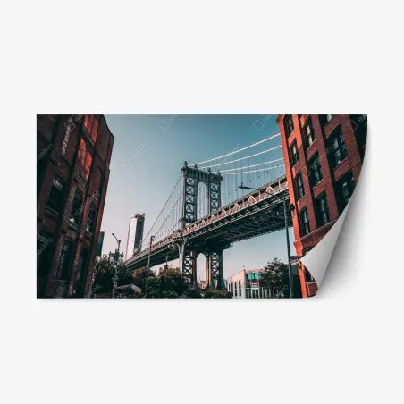 Pegatina reposicionable impresión urbana: puente de Manhattan y fachadas de ladrillo – Pixers®