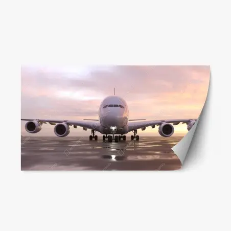 Pegatina reposicionable avión frontal al atardecer en pista – Pixers®