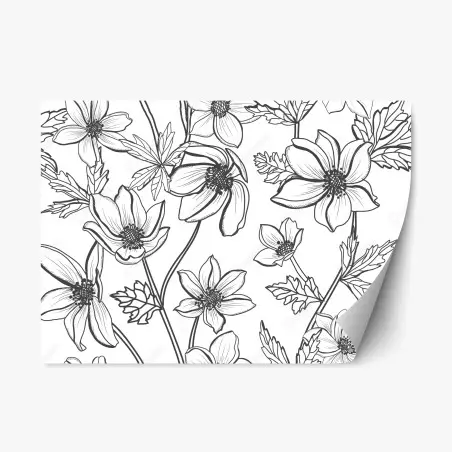 Pegatina reposicionable dibujo floral lineal en blanco y negro – Pixers®