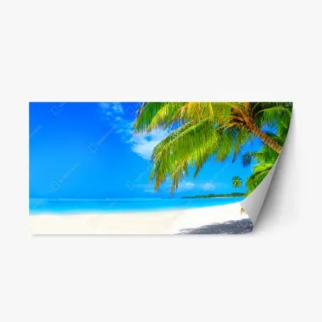 Pegatina reposicionable paraíso tropical con palmeras y playa de arena blanca – Pixers®