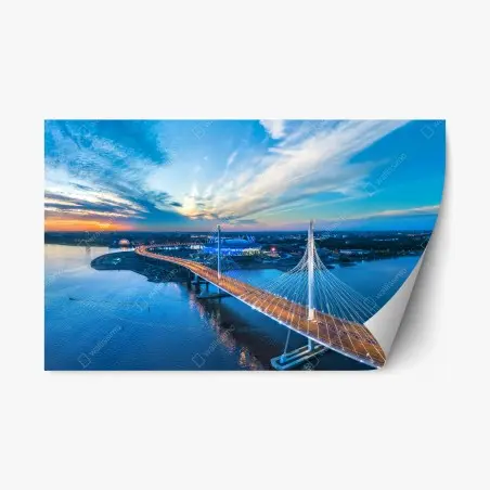 Pegatina reposicionable puente atirantado de San Petersburgo al amanecer – Pixers®