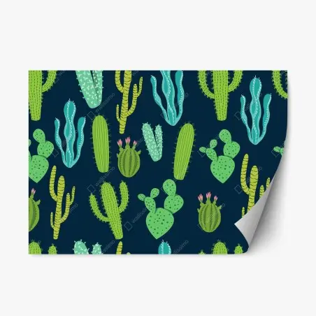 Pegatina reposicionable patrón de cactus y suculentas en tonos verdes y azules – Pixers®