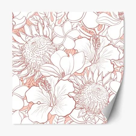 Pegatina reposicionable patrón floral tropical en coral y blanco – Pixers®