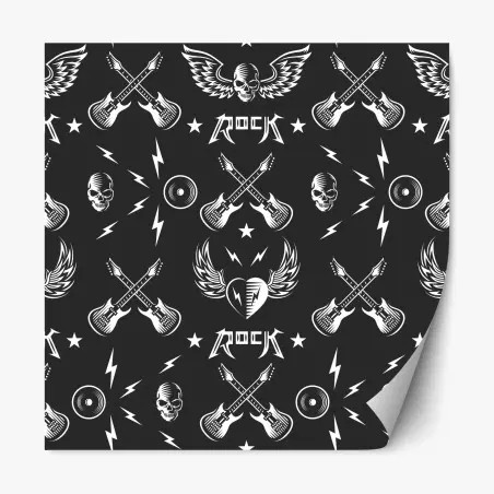 Pegatina reposicionable diseño rock en blanco y negro con guitarras y calaveras – Pixers®