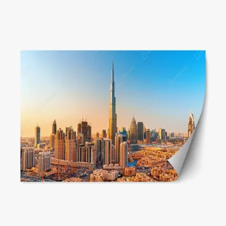 Pegatina reposicionable amanecer sobre Dubai: horizonte icónico con Burj Khalifa – Pixers®
