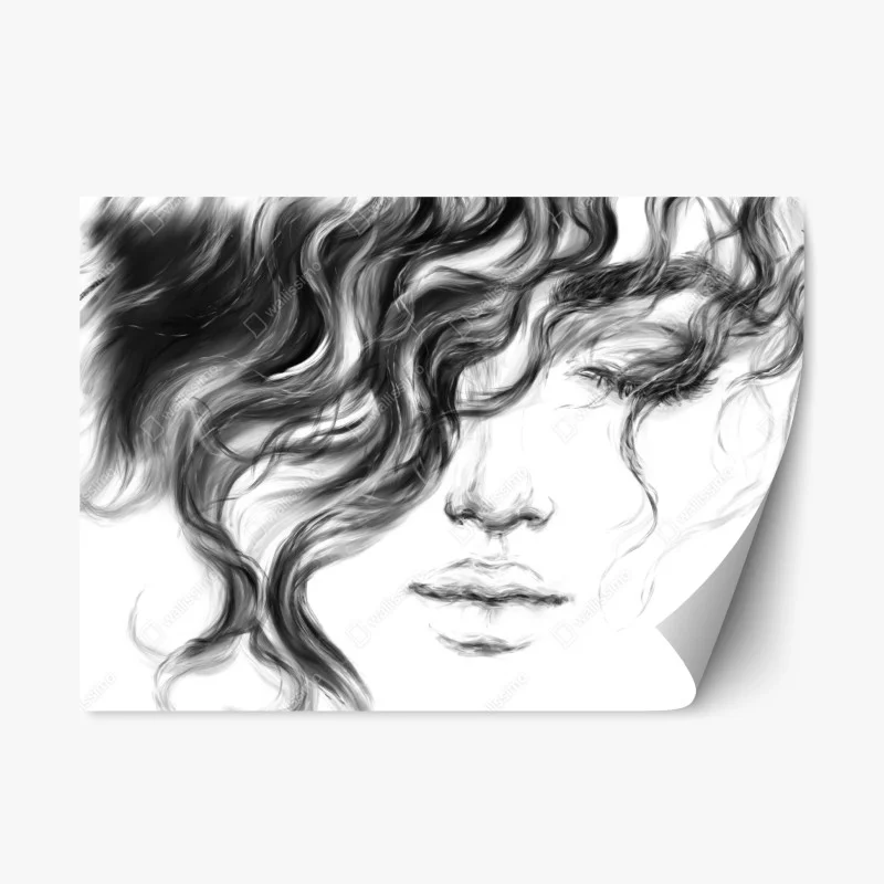 Pegatina reposicionable rostro etéreo en blanco y negro