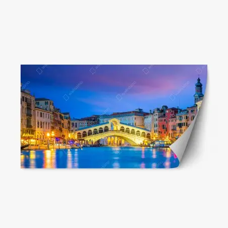 Pegatina reposicionable panorámica del puente de Rialto, Venecia al crepúsculo – Pixers®