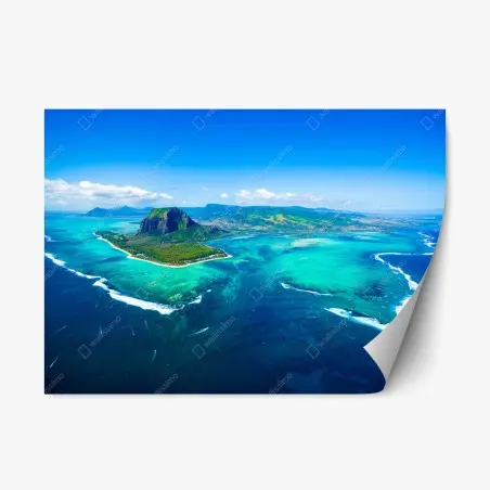 Pegatina reposicionable panorama aéreo de Le Morne Brabant y laguna turquesa – Pixers®