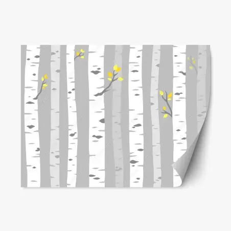 Pegatina reposicionable bosque de abedules minimalista con hojas amarillas – Pixers®