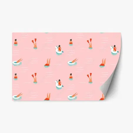 Pegatina reposicionable estampado veraniego de piscina con flotadores y mujeres – Pixers®
