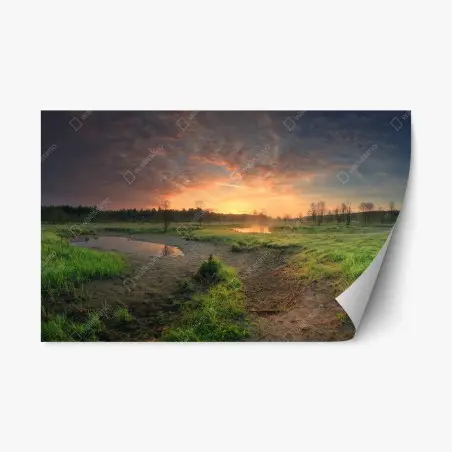 Pegatina reposicionable puesta de sol sobre el humedal tranquilo – Pixers®