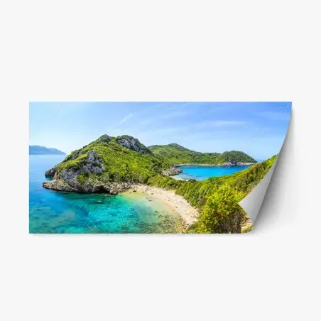 Pegatina reposicionable bahía escondida de aguas turquesas y acantilados verdes – Pixers®