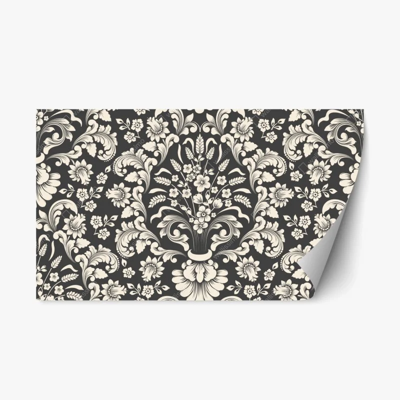 Pegatina reposicionable motivo damasco floral en tonos crema y gris oscuro