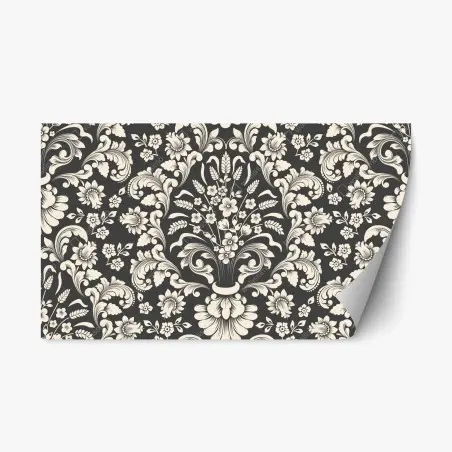 Pegatina reposicionable motivo damasco floral en tonos crema y gris oscuro – Pixers®