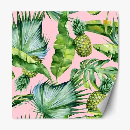 Pegatina reposicionable diseño tropical acuarelado de piñas y hojas verdes – Pixers®