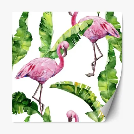 Pegatina reposicionable estampa tropical de flamencos en acuarela – Pixers®