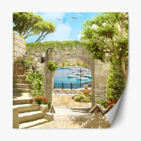 Pegatina reposicionable rincón mediterráneo junto al puerto – Pixers®