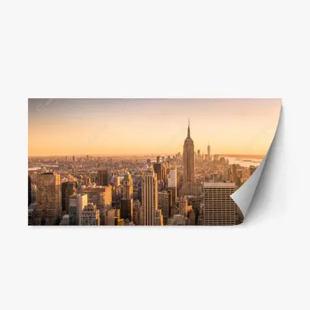 Pegatina reposicionable amanecer dorado sobre el perfil urbano de Nueva York – Pixers®