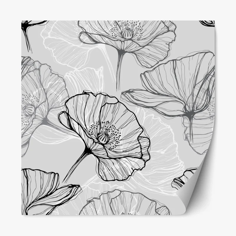 Pegatina reposicionable estampado de amapolas en líneas minimalistas