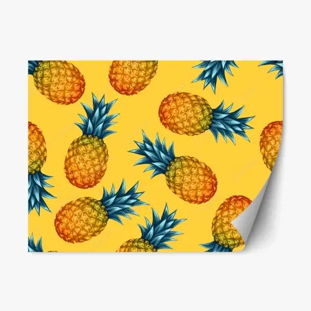 Pegatina reposicionable diseño tropical de piñas sobre fondo amarillo – Pixers®