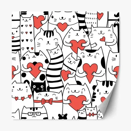 Pegatina reposicionable patrón de gatos con corazones – Pixers®